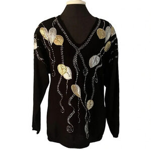 Umi Collections by Anne Crimmins Vintage Santana Knit Tunic Metallic Leaves L